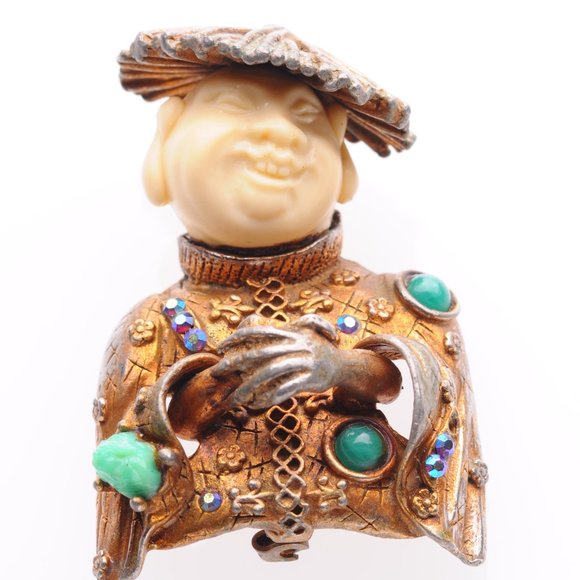 Rare Har Laughing Chinaman Brooch with Rhinestones - Picture 5 of 8